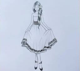 Drawing of A Young Lady With Wonderful Dress